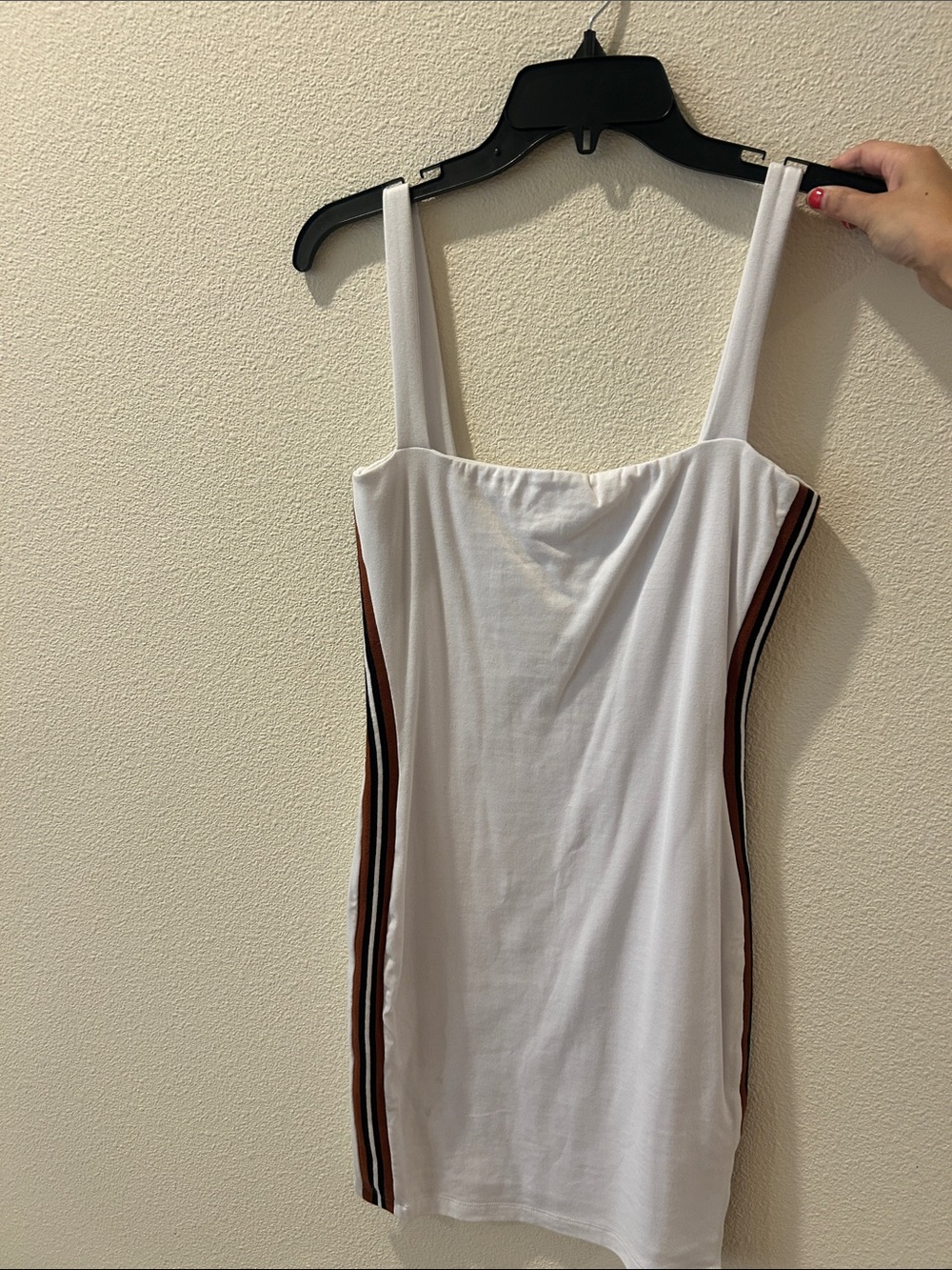 Kookai White Mini Dress with Brown and Black Side Stripes